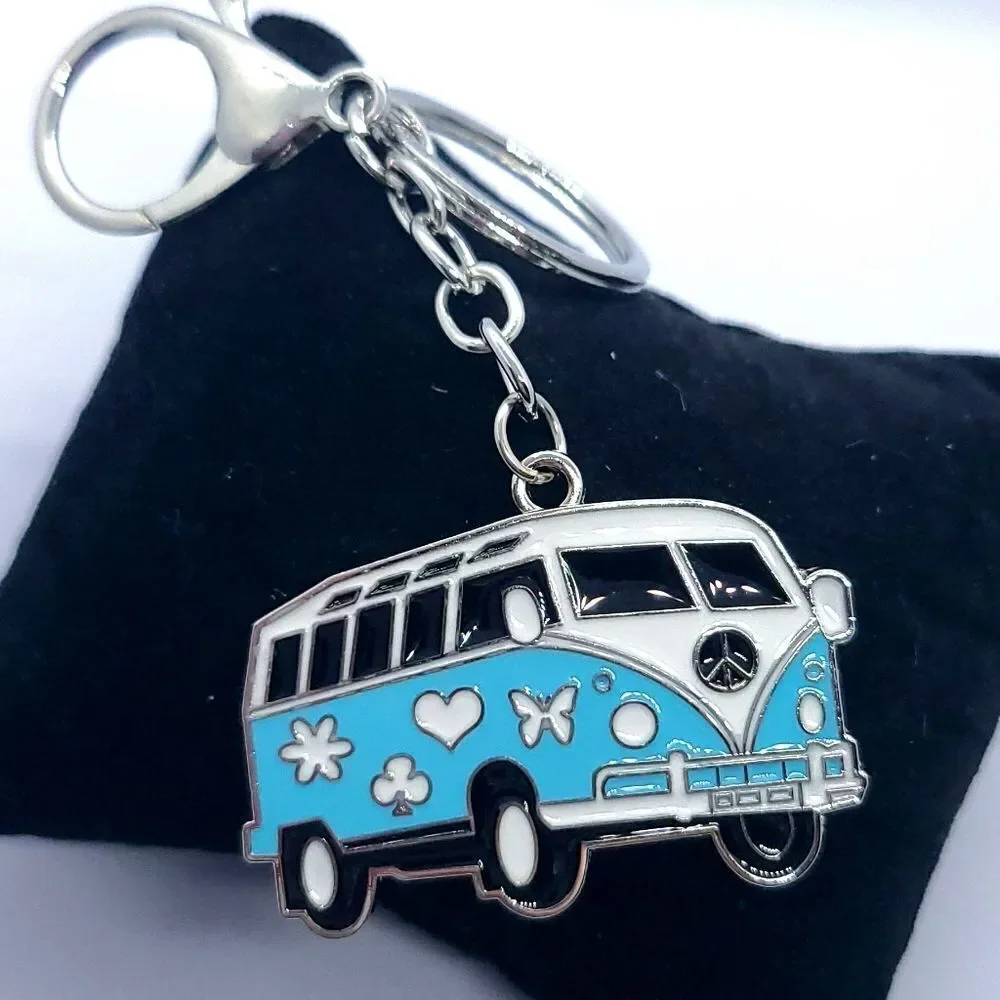 Hippie Van Party Bus Backpack Keychain Keyring Novelty Die-Cast Enamel Clip Gift